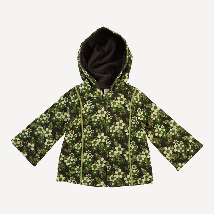 hooded princess line cardigan | green granny floral | organic cotton gauze