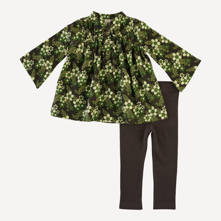 long bell sleeve library top + legging set | green granny floral | organic cotton gauze