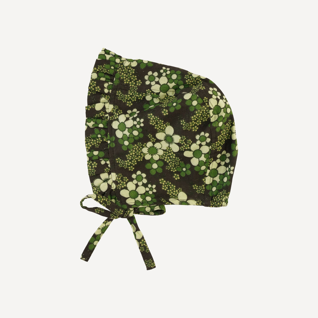 small ruffle bonnet | green granny floral | organic cotton gauze