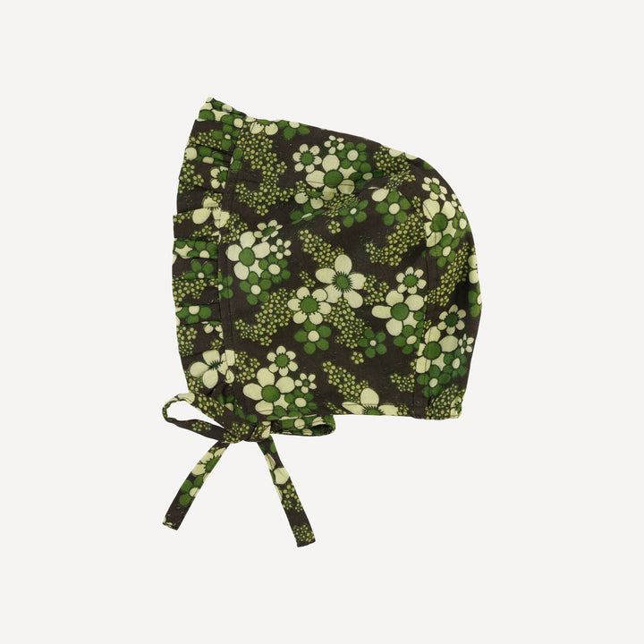 small ruffle bonnet | green granny floral | organic cotton gauze
