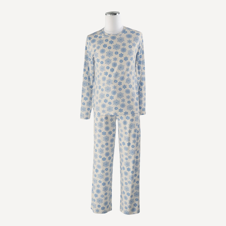 mens long sleeve crew neck pj set | blue snowflake | bamboo