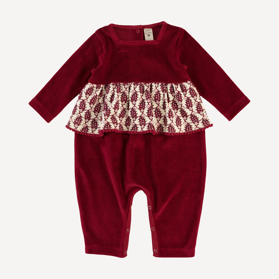 long sleeve ruffle jumpsuit | berry basket | organic cotton velour