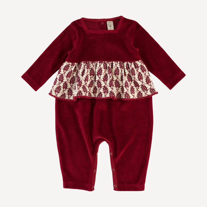 long sleeve ruffle jumpsuit | berry basket | organic cotton velour