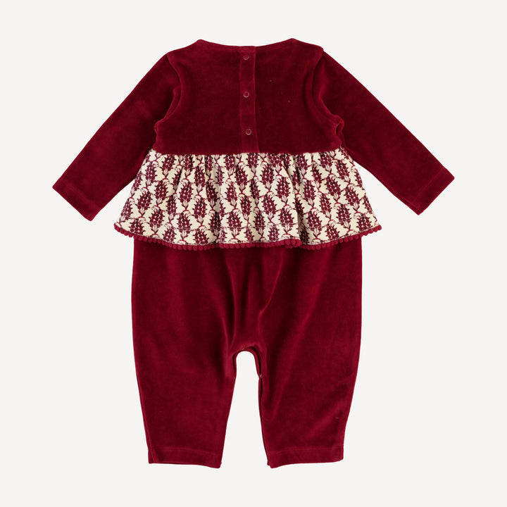 long sleeve ruffle jumpsuit | berry basket | organic cotton velour