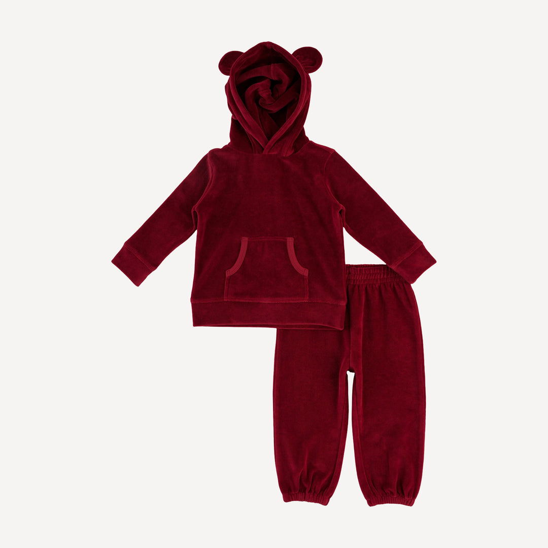 long sleeve kanga bear hoodie + relaxed jogger set | berry basket | organic cotton velour