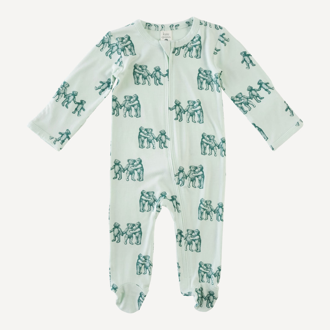 long sleeve zipper footie | turquoise teddy bear | lenzing modal