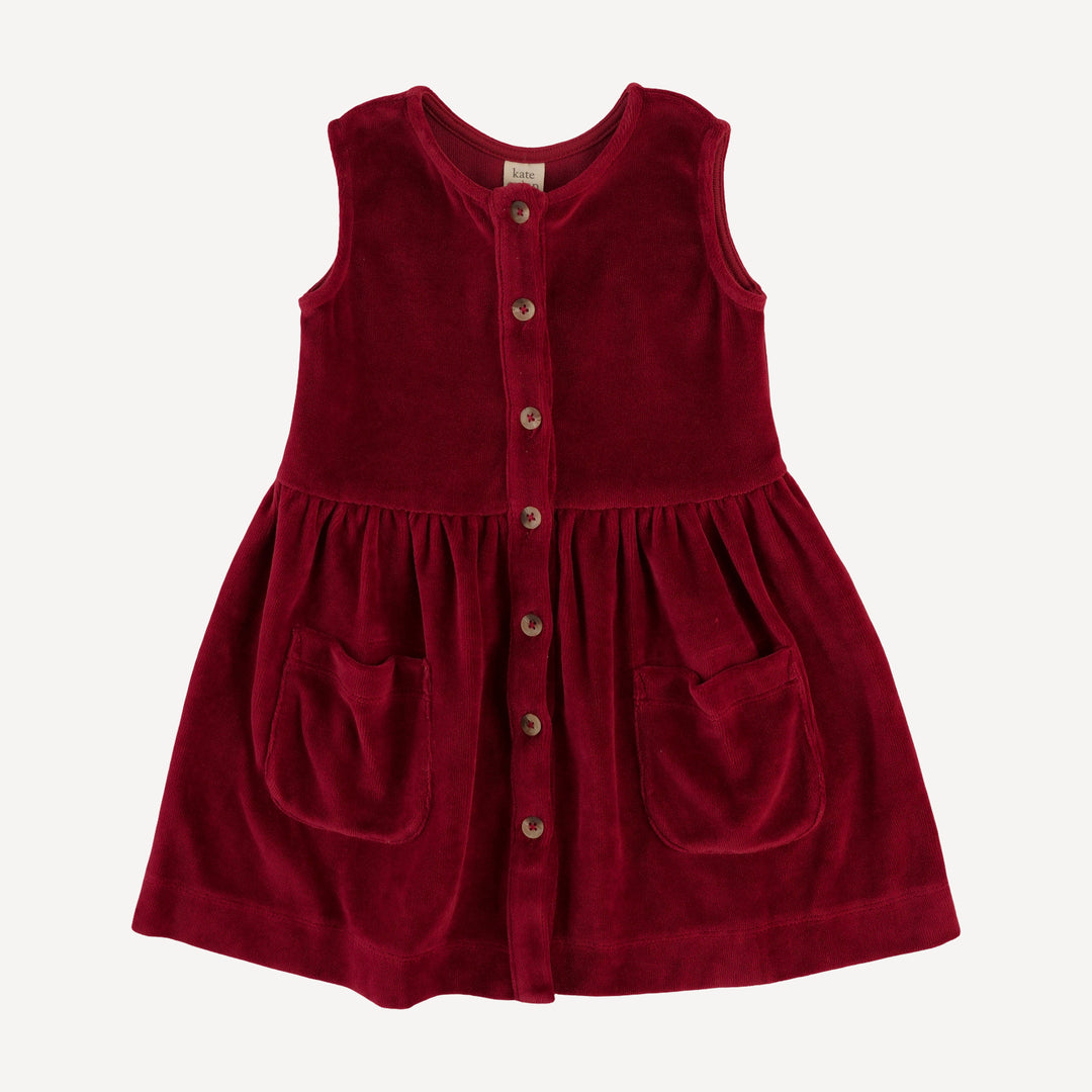 pinafore apron button pocket dress | berry basket | organic cotton velour