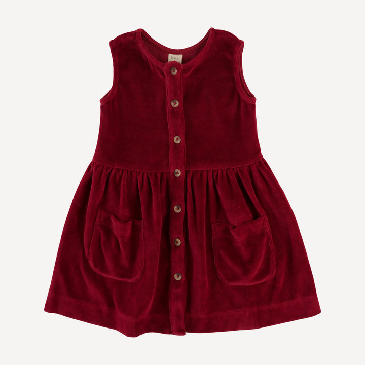 pinafore apron button pocket dress | berry basket | organic cotton velour
