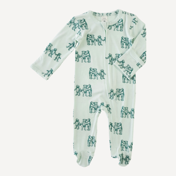 long sleeve zipper footie | turquoise teddy bear | lenzing modal