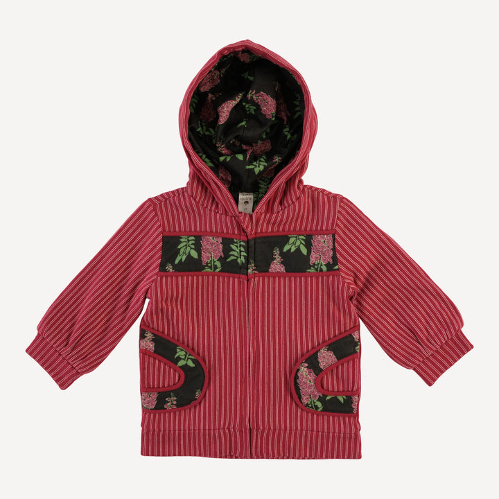 long sleeve hooded puff sleeve jacket | red pinstripe | loop sweat