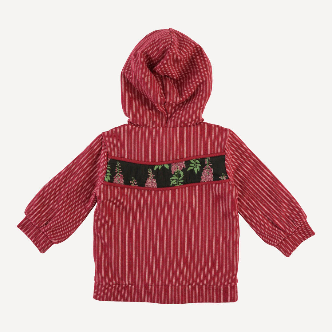 long sleeve hooded puff sleeve jacket | red pinstripe | loop sweat
