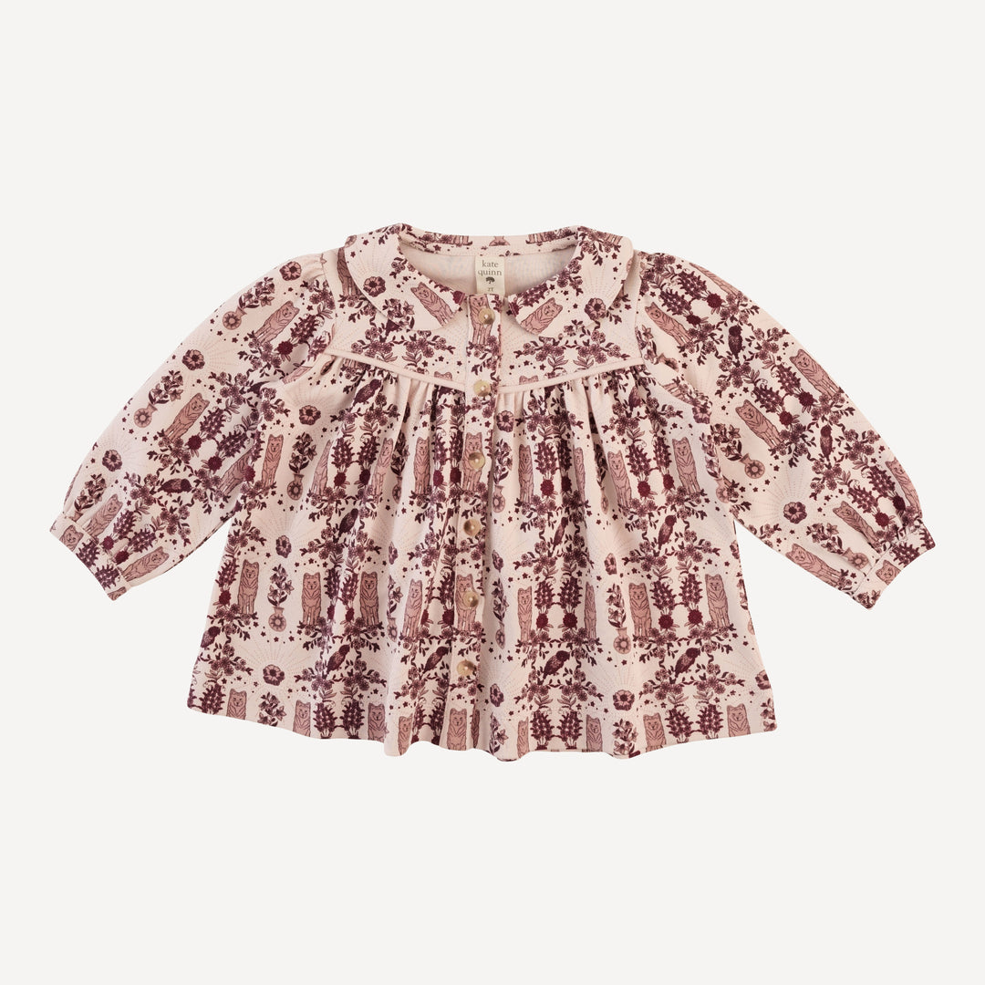 long sleeve piped cowgirl top | wolf floral | organic cotton interlock