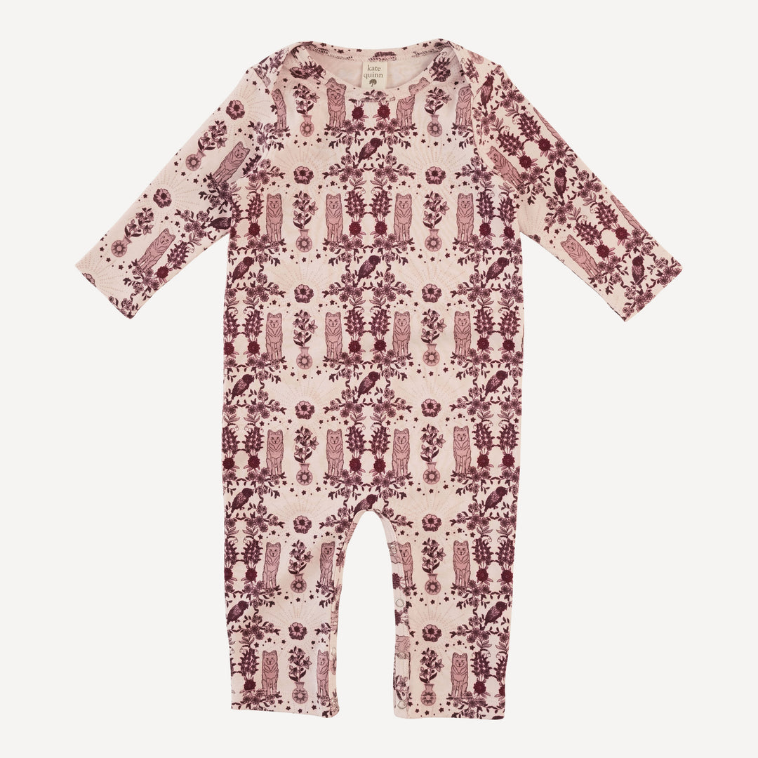 long sleeve lap neck jumpsuit | wolf floral | organic cotton interlock