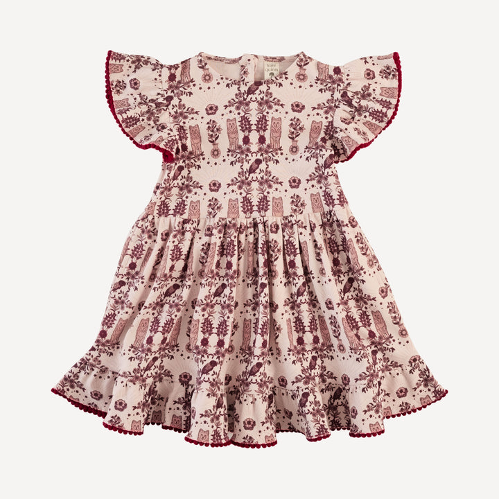 flutter sleeve pom pom dress | wolf floral | organic cotton interlock