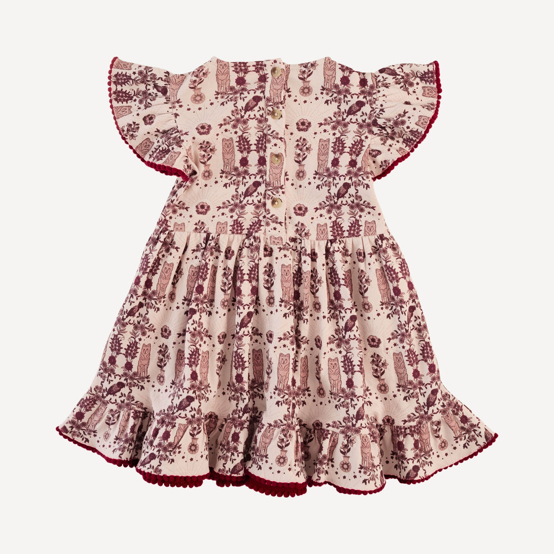 flutter sleeve pom pom dress | wolf floral | organic cotton interlock