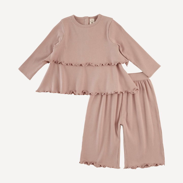 long sleeve double ruffle top + lettuce pant set | cottage rose | organic cotton single rib