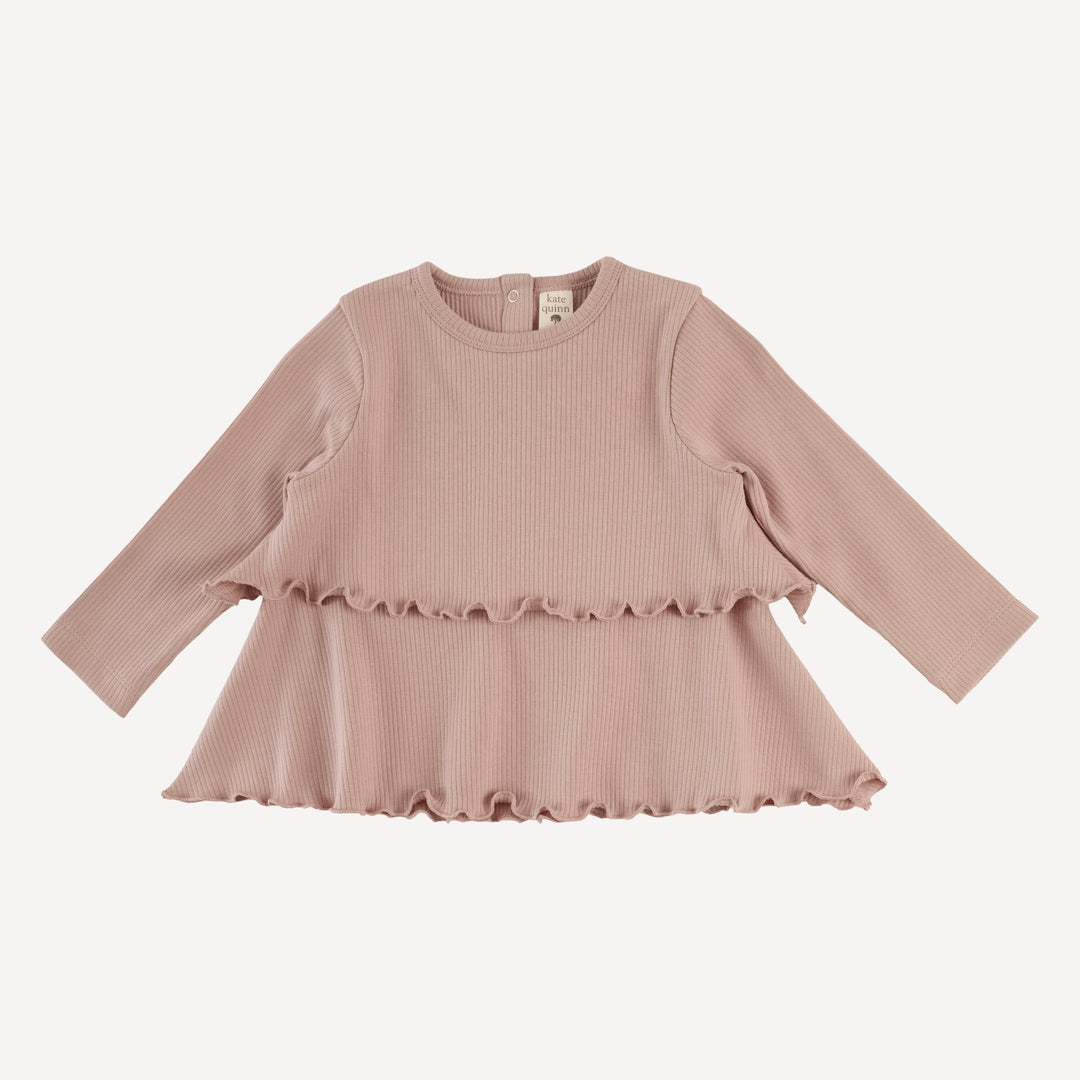 long sleeve double ruffle top + lettuce pant set | cottage rose | organic cotton single rib