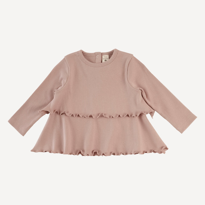 long sleeve double ruffle top + lettuce pant set | cottage rose | organic cotton single rib