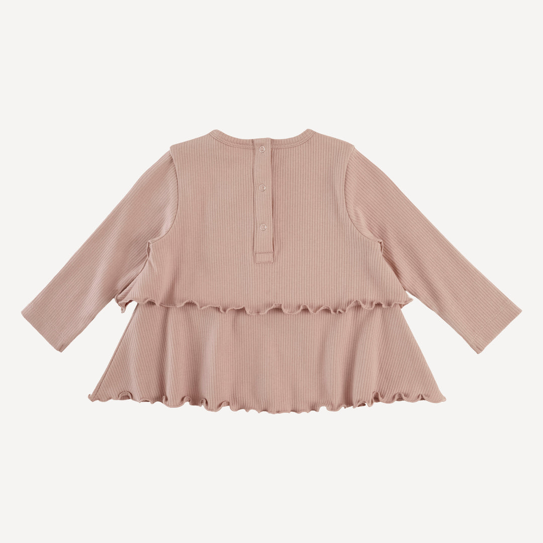 long sleeve double ruffle top + lettuce pant set | cottage rose | organic cotton single rib