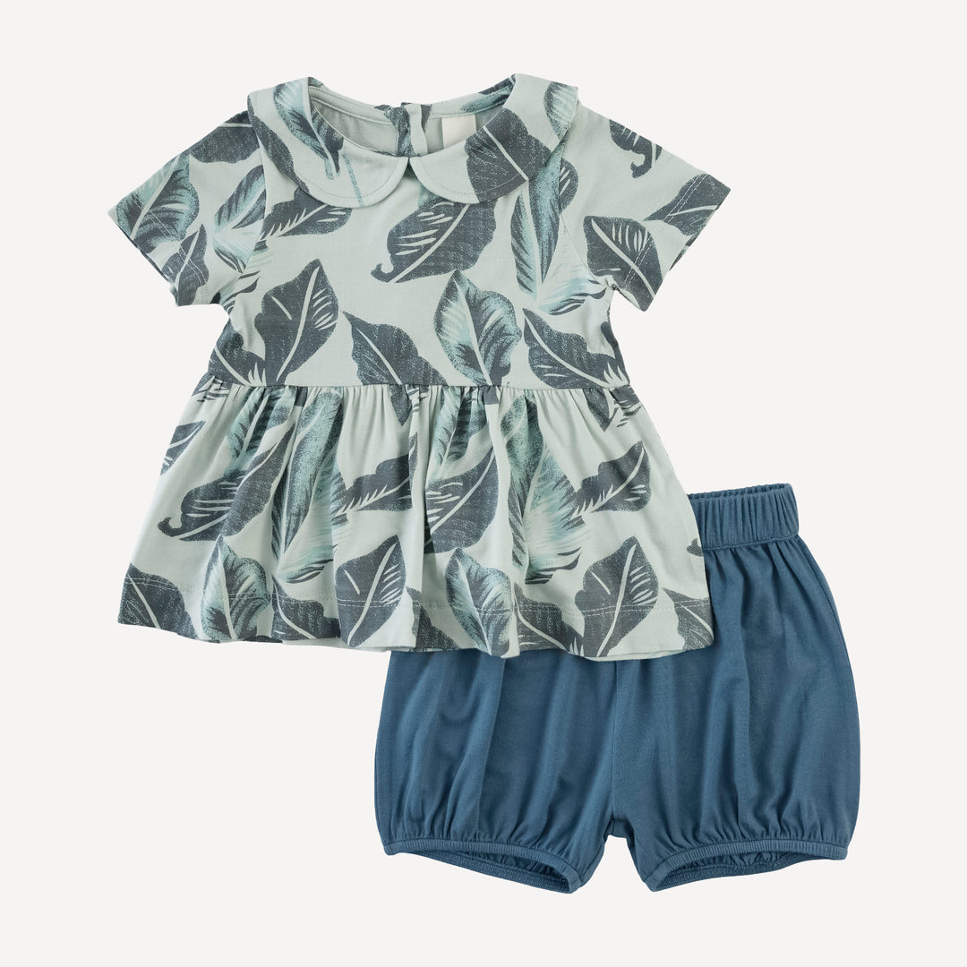 short sleeve peter pan skirted top + bubble short set | arctic leaf | modal
