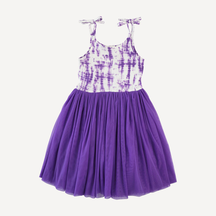 spaghetti tie ballerina tulle dress | lavender shibori | modal