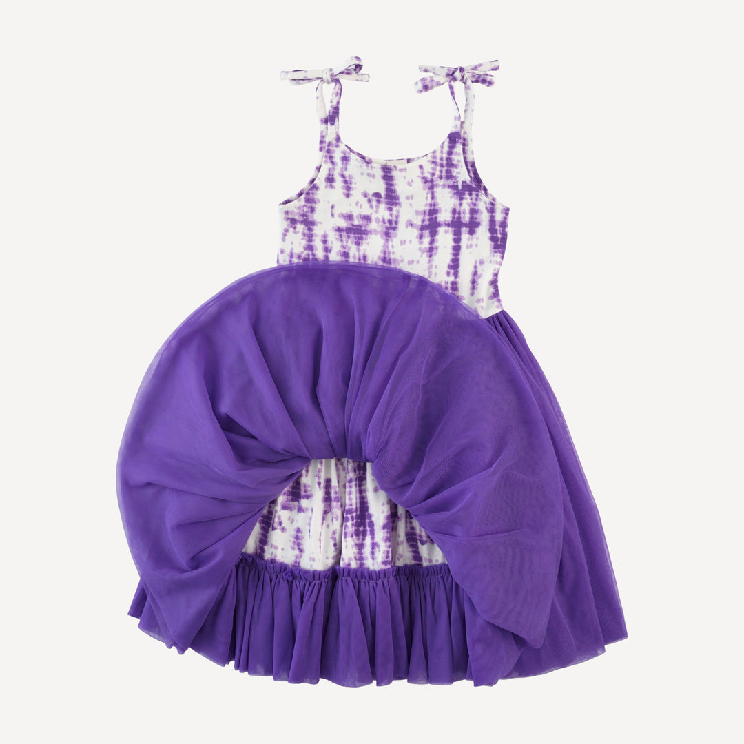 spaghetti tie ballerina tulle dress | lavender shibori | modal