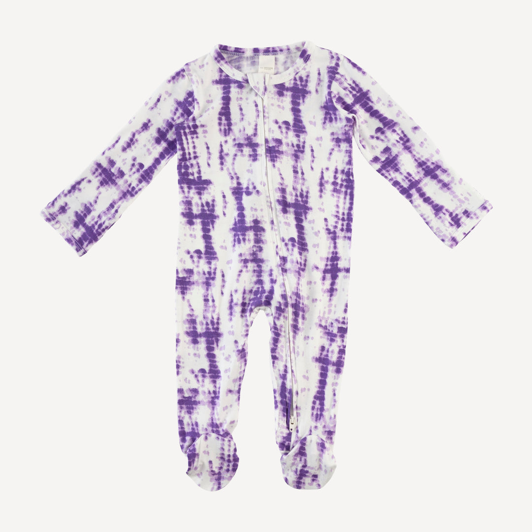 long sleeve two way zipper footie | lavender shibori | modal
