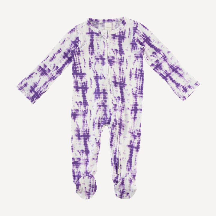 long sleeve two way zipper footie | lavender shibori | modal