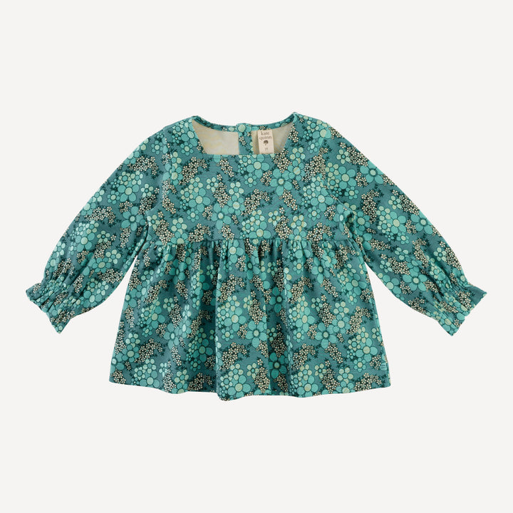 long sleeve square neck top | aqua granny floral | organic cotton interlock