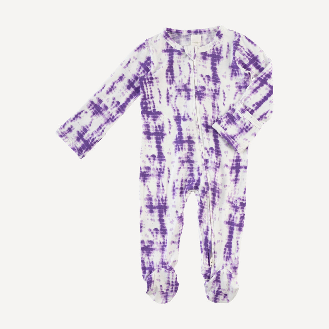 long sleeve two way zipper footie | lavender shibori | modal