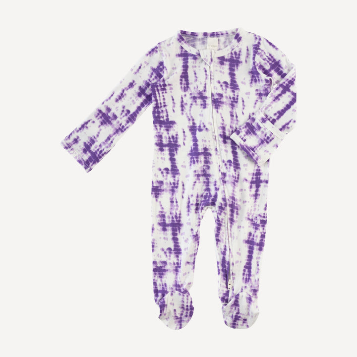 long sleeve two way zipper footie | lavender shibori | modal
