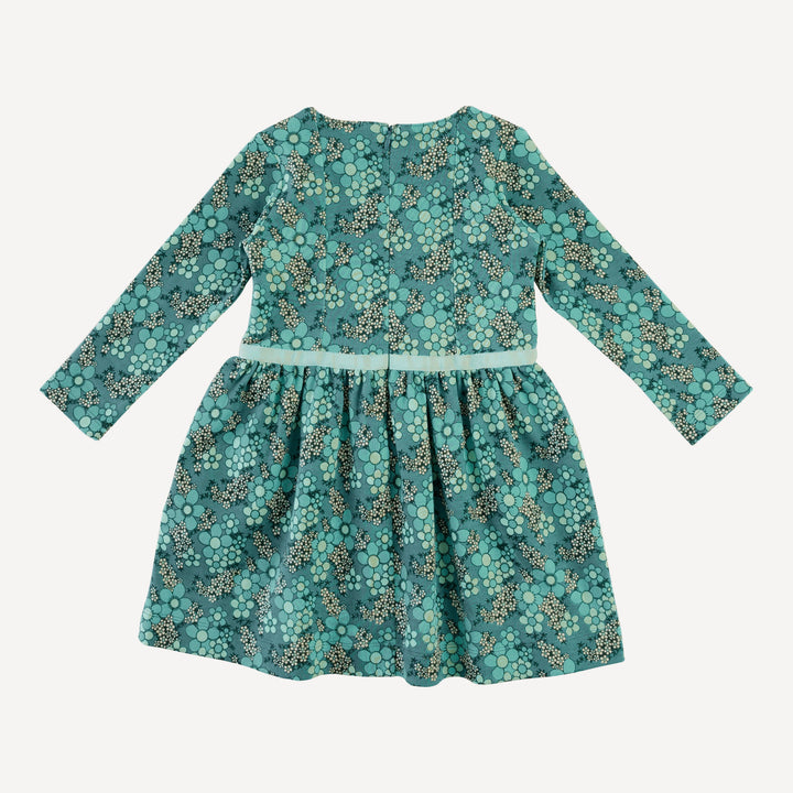 long sleeve skinny bow dress | aqua granny floral | organic cotton interlock
