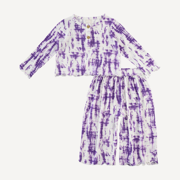 long sleeve henley jade set | lavender shibori | modal