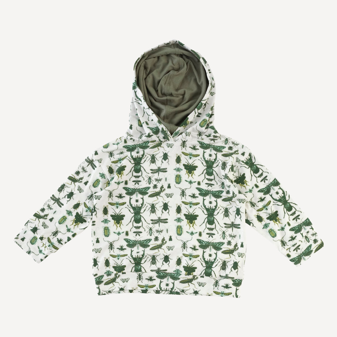 long sleeve boxy topstitch hoodie + relaxed jogger set | green insects | modal