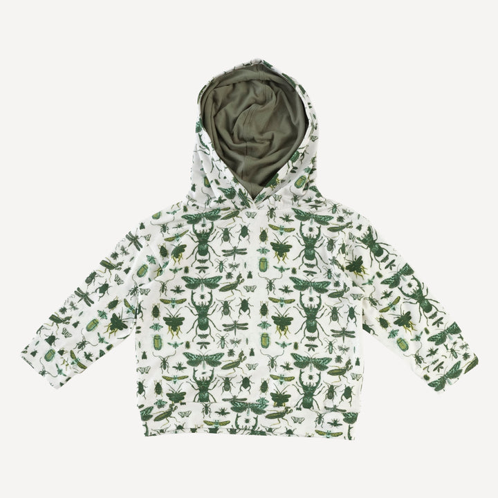 long sleeve boxy topstitch hoodie + relaxed jogger set | green insects | modal