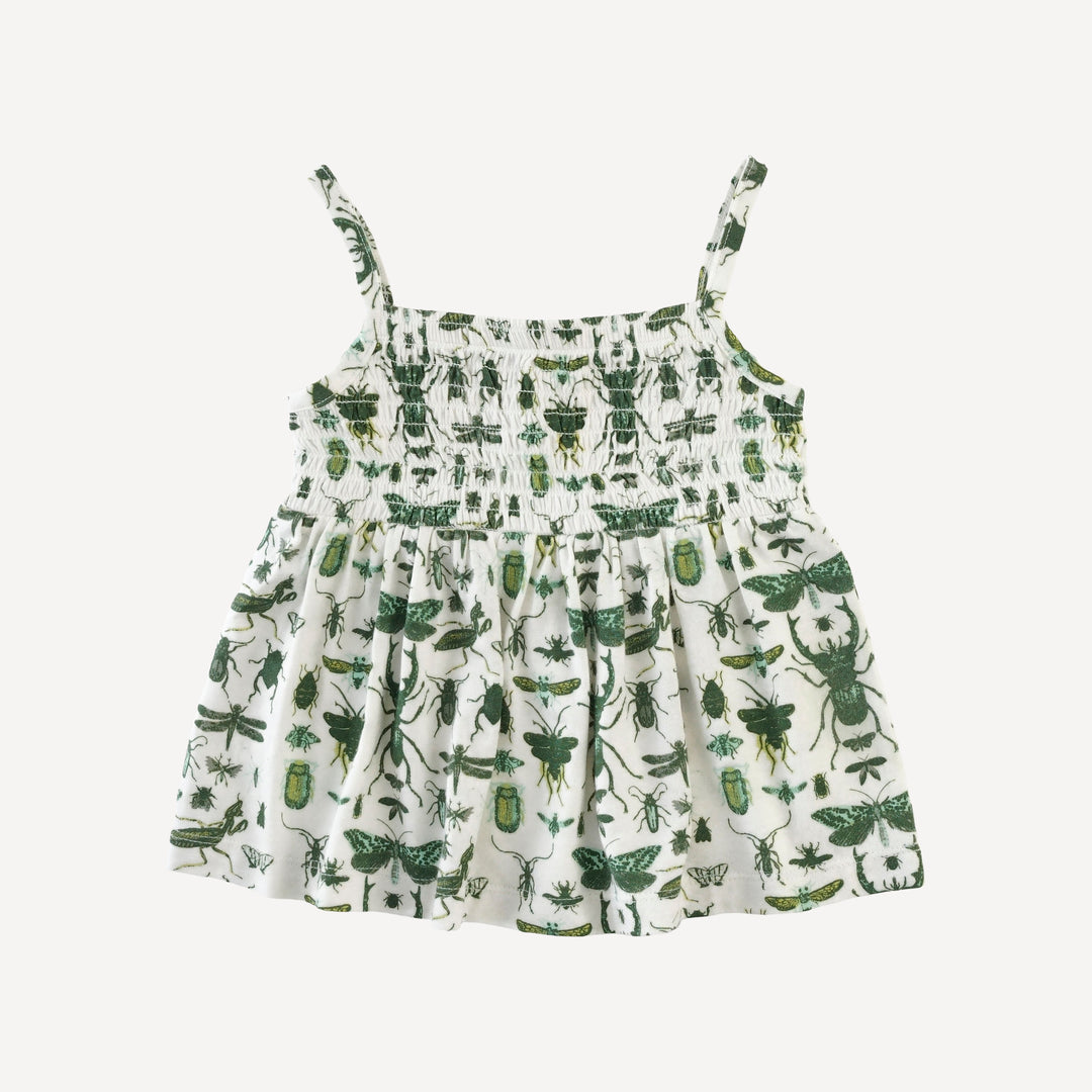 spaghetti strap smocked top + bike short set | green insects | modal