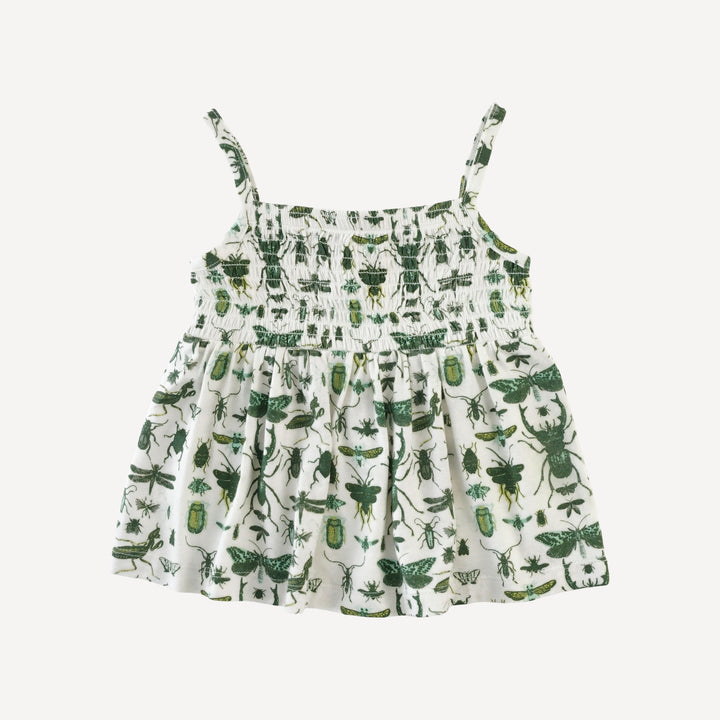 spaghetti strap smocked top + bike short set | green insects | modal