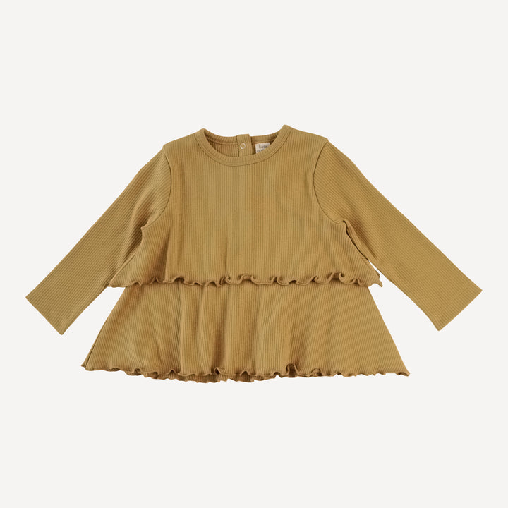 long sleeve double ruffle top + lettuce pant set | fennel | organic cotton single rib