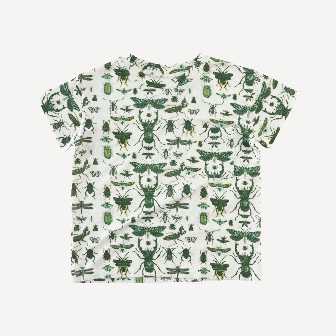 short sleeve relaxed classic pocket tee | green insects | modal