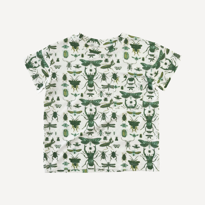 short sleeve relaxed classic pocket tee | green insects | modal