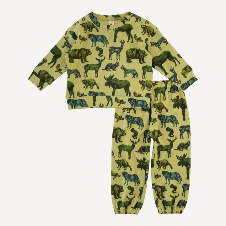 long sleeve relaxed jogger set | forest animals | organic cotton interlock