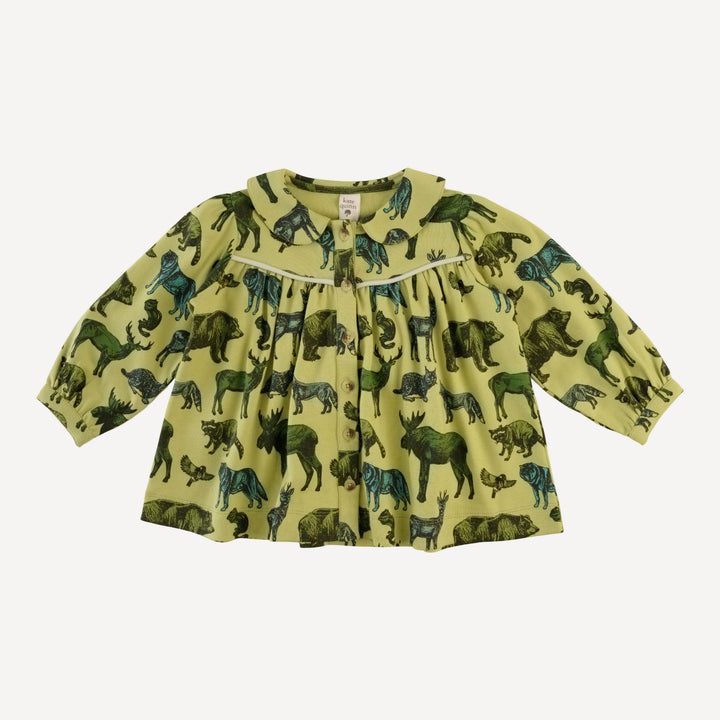 long sleeve piped cowgirl top | forest animals | organic cotton interlock