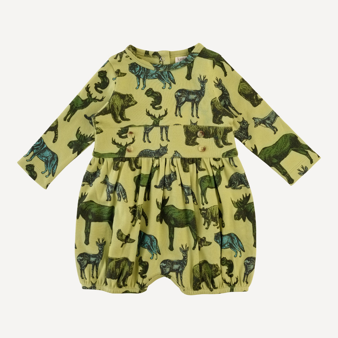 long sleeve button belted bubble | forest animals | organic cotton interlock