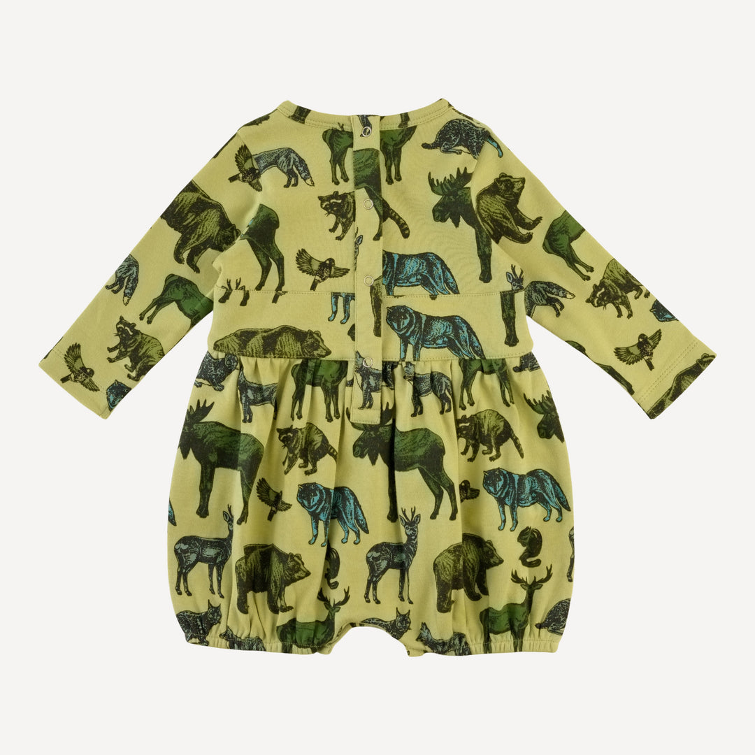 long sleeve button belted bubble | forest animals | organic cotton interlock