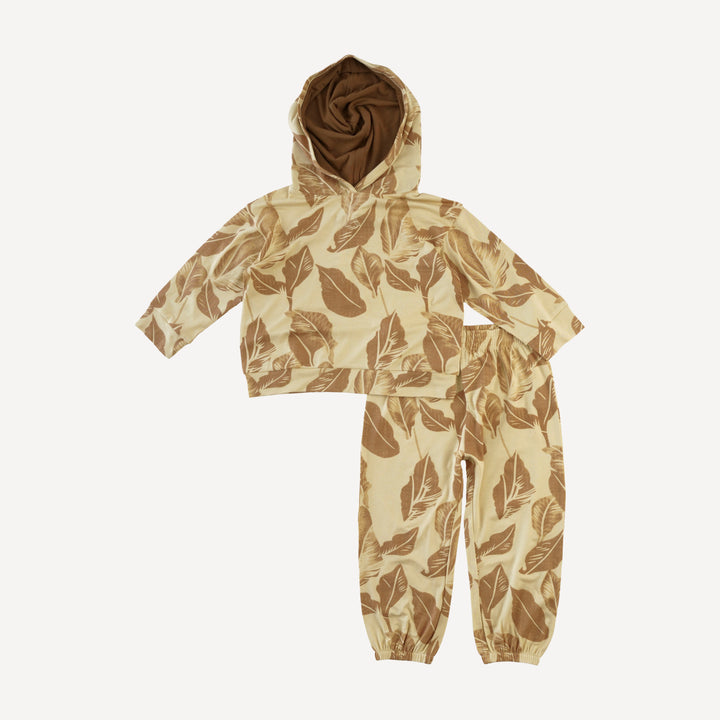 long sleeve boxy topstitch hoodie + relaxed jogger set | porcini leaf | modal