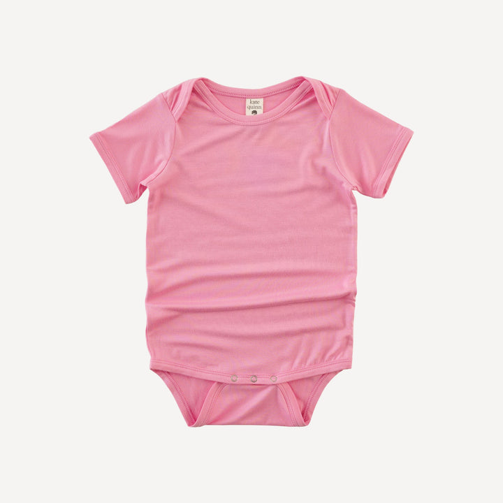 short sleeve lap neck bodysuit | pink carnation | bamboo