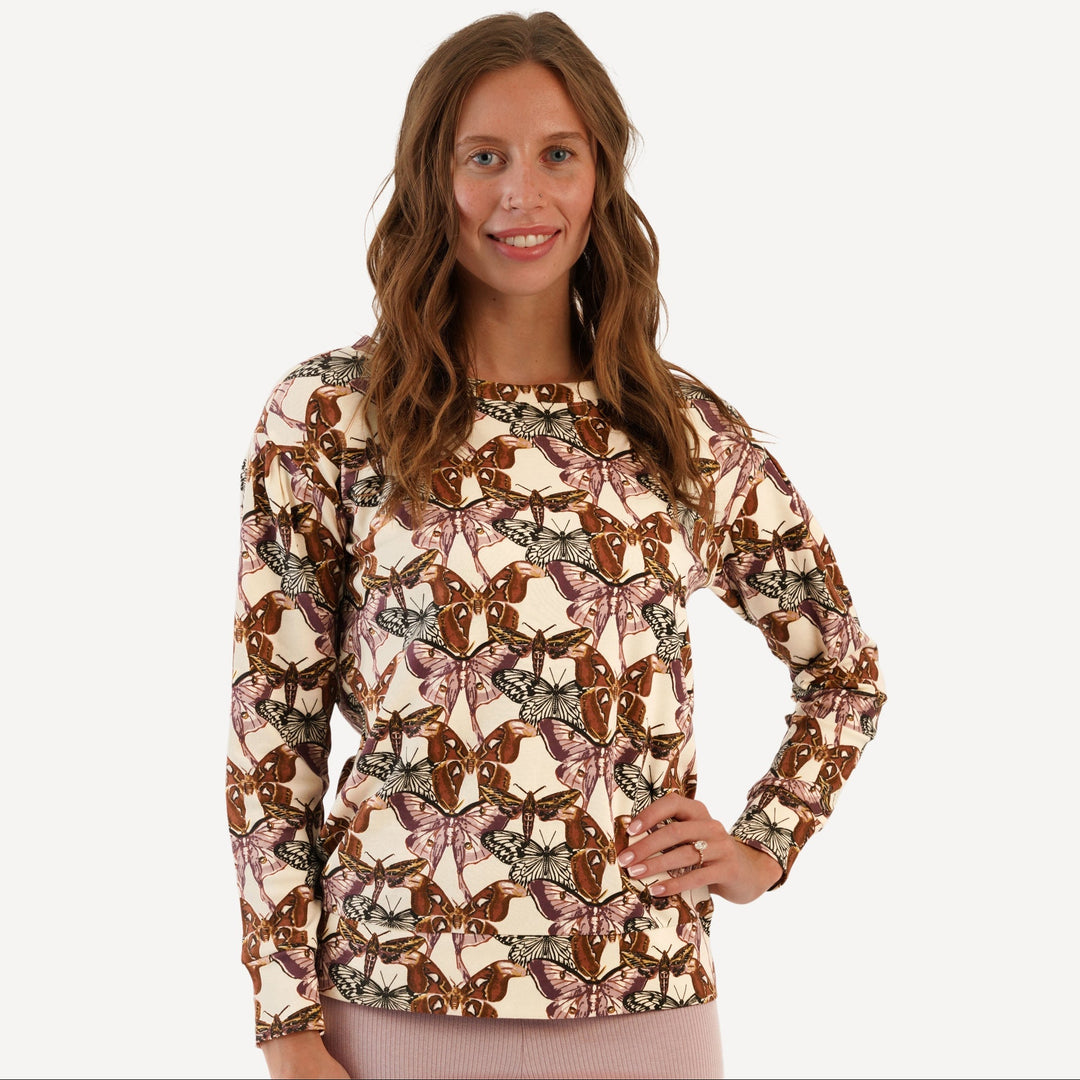 womens drop sleeve sweatshirt | moth wallpaper | organic cotton interlock