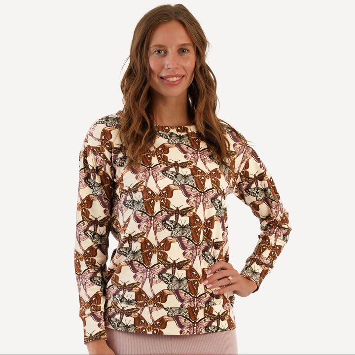 womens drop sleeve sweatshirt | moth wallpaper | organic cotton interlock