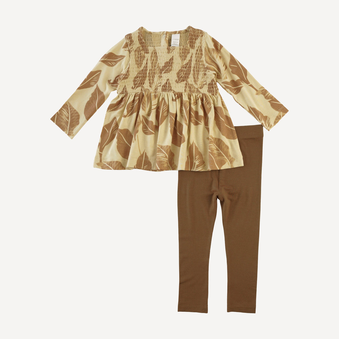 long sleeve square neck smocked top + legging set | porcini leaf | modal
