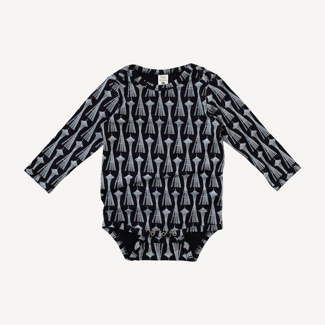 long sleeve lap neck bodysuit | black space needle | bamboo